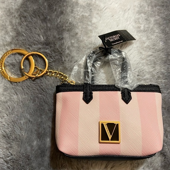 LAST ONE Victoria’s Secret Signature Stripe Mini Zip Pouch Keychain NWT Rare Nwt - Picture 2 of 4